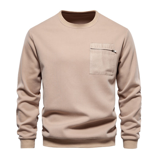 Heren Crewneck Sweater met Rits Borstzak